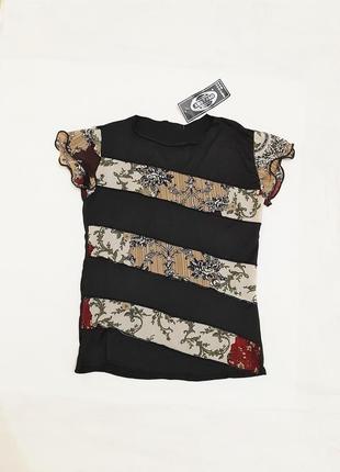Adresso стильная кофточка стрейчевая короткий рукав чёрная цветная полосками стрейч женская3 фото