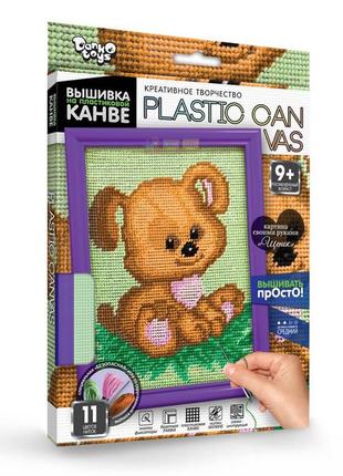 Вишивка на пластиковій канві з багетною рамкою danko toys plastic canvas: цуценя