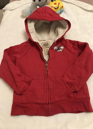 Батнік утеплений хутром з паєтками,толстовка кожух,кофта тепла з капюшоном arabella addison на 5-6 років,светер з хутром на замку з капюшоном