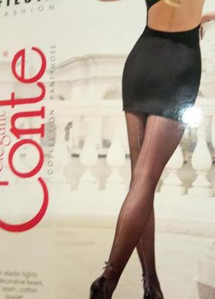 Сексуальные колготы сзади с полосочкой и бантиком conte fantasy fiesta 2р. чёрные