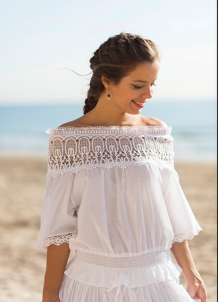 Шикарная блузка с белым кружевом тм natural indiano, fresh cotton, anastasea , s , l