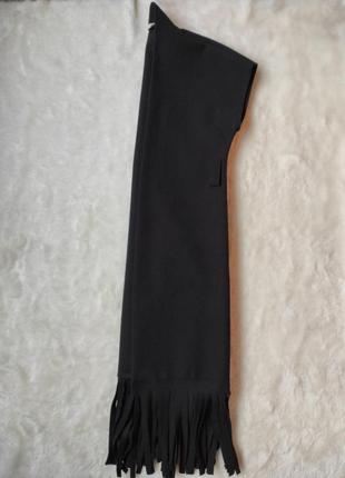 Черный длинный кардиган накидка теплая флисовая оверсайз с бахромой снизу8 фото