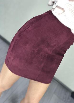 Моделююча силуетна спідниця - олівець, під замш, сексі, бордо, capsule