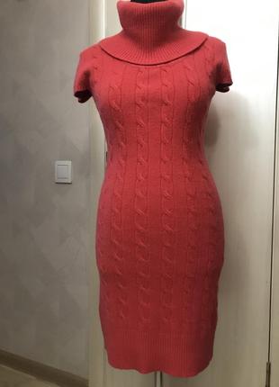 Платье яркого кораллового цвета размер xs-s-mm пог-44-50 длина плаття-94 состав 80% шерсть 20% коттон