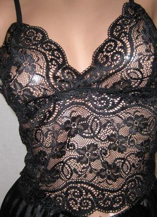 Піжама жіноча чорна: мереживна майка-топ і атласні шортики з мереживом розмір 48-52 (виміри вказані)5 фото