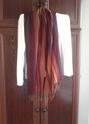 Широкий шарф ,палантин шерстяной в продольную полоску с кистями унисекс италия8 фото