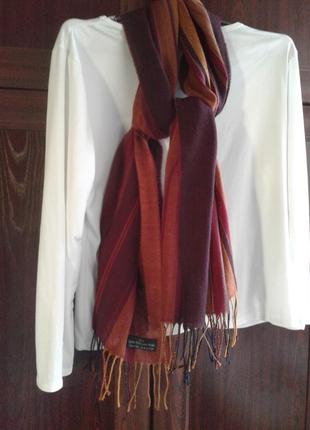 Широкий шарф ,палантин шерстяной в продольную полоску с кистями унисекс италия9 фото