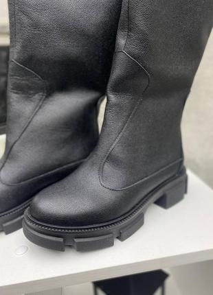 Чорні стильні практичні утеплені чоботи труби еврозима натуральна шкіра люкс якість3 фото