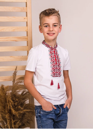 Вишиванка для хлопчика вишита футболка вышиванка трикотажная вышитая футболка 122,128,134 см6 фото