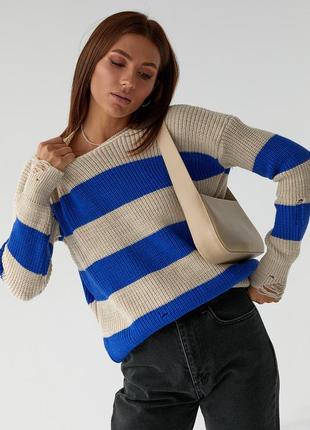 Кофта в широкую полоску рваной вязки, свитер в полоску, свитер