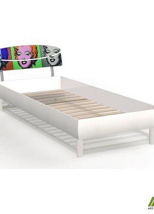 Ліжко (ліжко) кенді 80х200 біле дерево/принт монро, ніжки букові циліндр білі amf