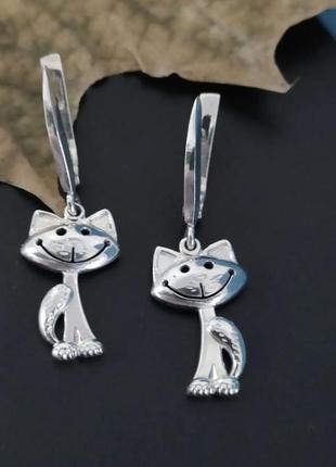 Серьги серебро 925 сережки серебряные котики1 фото