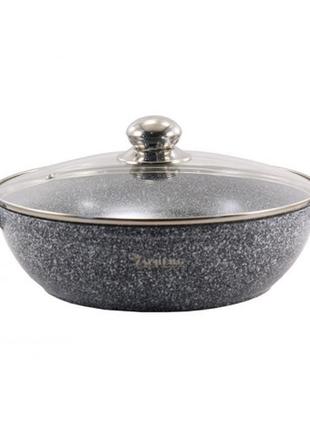 Каструля кругла мілка алюмінієва zauberg 4,1л 0528-sn з мармуровим покриттям та кришкою