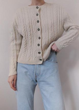 Винтажный шерстяной кардиган свитер с пуговицами ручная работа кардиган шерсть свитер джемпер пуловер реглан лонгслив кофта винтаж3 фото
