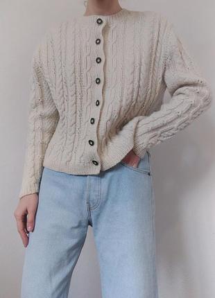Винтажный шерстяной кардиган свитер с пуговицами ручная работа кардиган шерсть свитер джемпер пуловер реглан лонгслив кофта винтаж7 фото