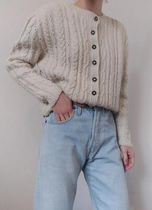 Винтажный шерстяной кардиган свитер с пуговицами ручная работа кардиган шерсть свитер джемпер пуловер реглан лонгслив кофта винтаж9 фото