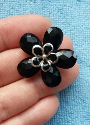 Срібна підвіска з оніксом «квітка», срібло 925
