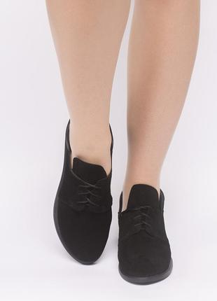 Черные женские туфли 833-13 на низком ходу натуральная замша полуботинки 41р. замшевые украина3 фото