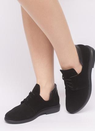 Черные женские туфли 833-13 на низком ходу натуральная замша полуботинки 41р. замшевые украина2 фото