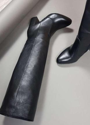 Черные кожаные сапоги ботфорты (каблук 8 см)