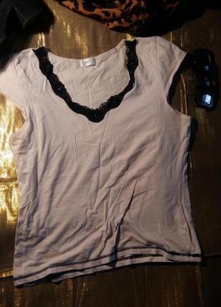 Майка f&f рожева з чорним мереживом