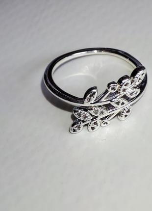 Каблучка колечко срібне листочок листок кільце безрозмірне з камінцями каменями перстень