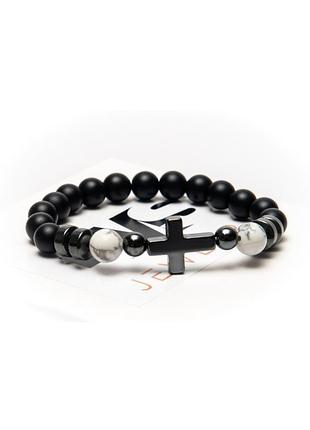 Браслет dms jewelry з шунгіта, кахолонга, гематиту з хрестом grey cross