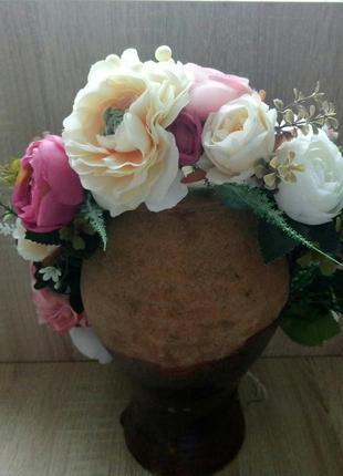 Весільний вінок з квітами об'ємний віночок для фотосесії шпилька з квітами2 фото