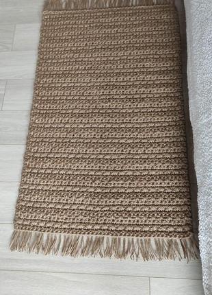 Джутовий килим з китицями. плетений килимок ручної роботи.4 фото