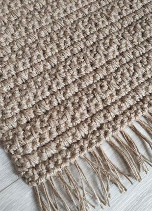 Джутовий килим з китицями. плетений килимок ручної роботи.