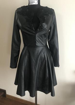 Чёрное кожаное платье. стильно дизайнерская работп