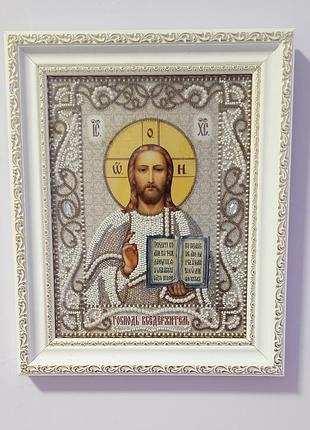 Икона вышита бисером "исус христос"вседержитель ).