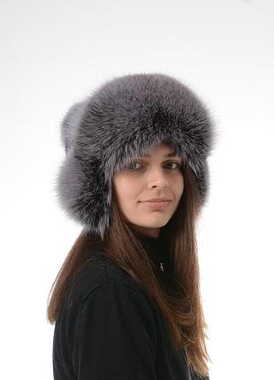 Женская меховая шапка ушанка на трикотаже