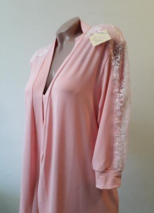5519 н рожевий віскозний халат з мереживом4 фото