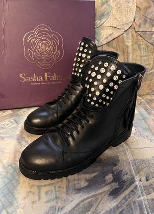 Черевики ботинки зі стразами шкіра sasha fabiani люкс бренд2 фото
