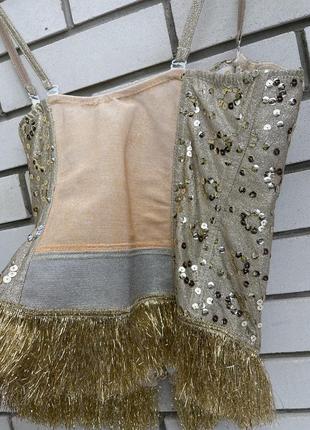 Винтажный красивый, золотой корсет с бахромой, вышивка пайетки, ручная работа швейцария