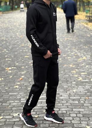 Зимний, флисовый мужской спортивный костюм under armour черный, флис