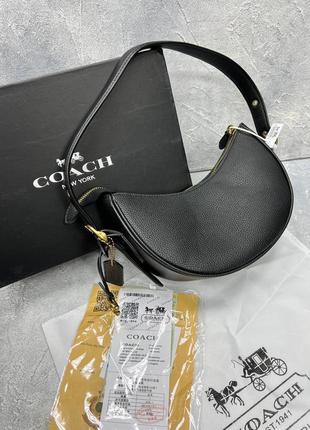 Сумка багет шкіряна брендова чорна coach