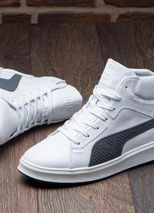 Мужские теплые зимние стильные ботинки из натуральной кожи и меха puma