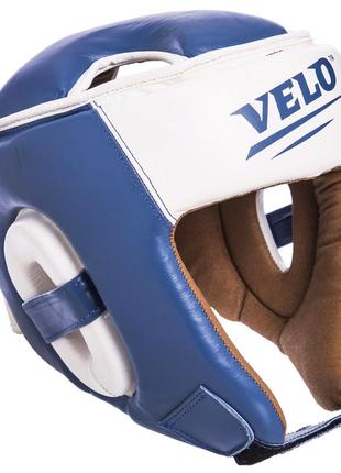 Шолом боксерський відкритий з посиленим захистом верхівки шкіряний velo vl-2211 синій xl
