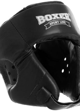 Шолом боксерський відкритий з посиленим захистом верхівки шкіряний boxer 2029 чорний l