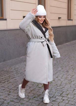 Жіноче двостороннє зимове пальто куртка великі розміри5 фото
