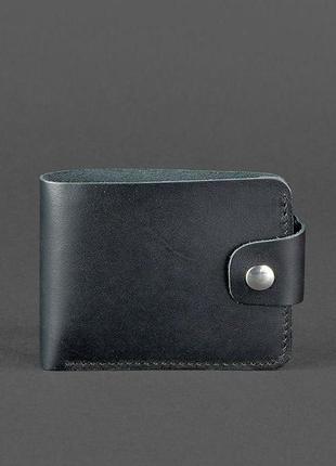 Женский кожаный кошелек маленький портмоне двойного сложения из натуральной кожи черный