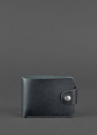 Женский кожаный кошелек маленький портмоне двойного сложения из натуральной кожи черный2 фото