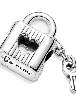 Шарм бусина кулон серебряный «замок и ключ - сердце»6 фото