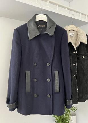 Шерстяное пальто с кожаными вставками jaeger