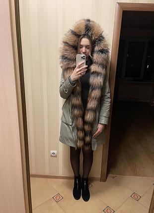 Парка с мехом чернобурки и внутри кролик 38 размер