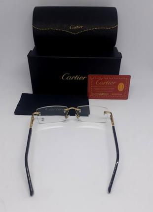 Очки в стиле cartier имиджевые оправа унисекс модные узкие с золотистой фурнитурой4 фото