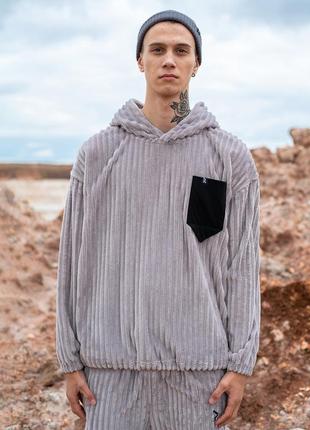 Худі оверсайз плюшеве ogonpushka kiss сіре