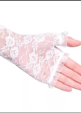 Білі рукавички мереживо довгі ажурні мітенки лоліта аніме2 фото